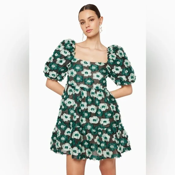 NWT ELLIATT Helene Mini Baby Doll Dress Green Size Small - Picture 5 of 7